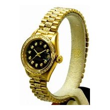 Rolex Ladies President Yellow Gold Certified Pre-Owned Black Diamond Dial/1.00ct Pave Set Diamond Bezel/2.00ct Diamond Bracelet