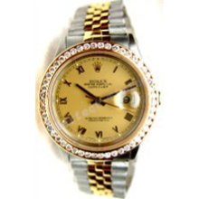 Rolex Like New Men's Datejust W/ Champagne Roman Dial and 2.3 Kt Channel Diamond Bezel 90's