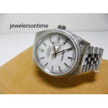 Rolex Men's 36mm Ss Datejust Ref 16220 Engine Turn Bezel With Papers