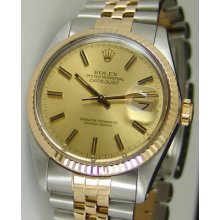 Rolex Mens Datejust 16013 Champagne Stick 36mm Watch Chest