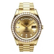 Rolex Men's Day-Date II President Gold/Champagne Dial/Diamond Bezel