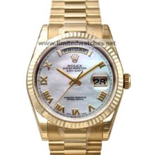 Rolex Mens President 18kt Yellow Gold With Factory White Mother-Of-Pearl Dial