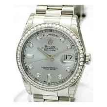 Rolex Men's President Platinum Watch - Ice Blue Dial/Diamond Bezel