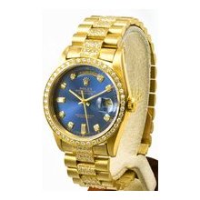 Rolex Men's President Yellow Gold/Navy Blue Dial/1ct Bezel Pre-Owned