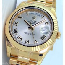 Rolex President Day-date Ii Yellow Gold Silver Roman 218238 41mm Watch Chest