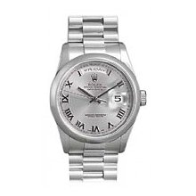 Rolex President Mens White Gold Silver Roman Dial