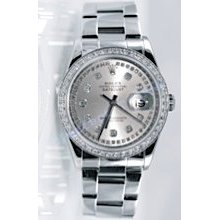 Rolex Unused Datejust w/ Custom String Silver Diamond Dial w/ Custom Diamond Bezel W/ High Polish