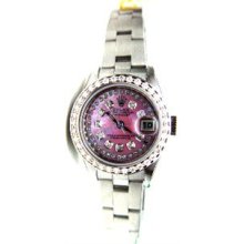 Rolex Unused Lady-Date W/ Custom Added Pink MOP String Diamond Dial w/ Diamond Bezel