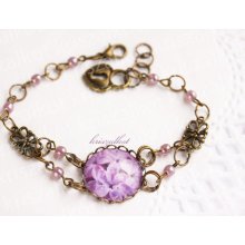 Romantic lilac bracelet, purple, white, spring, fresh, bronze color, vintage style, shabby chic bracelet