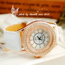 Rose Golden Round With Shell Dial Quartz Women's Ploy Urethane Band Women Watch