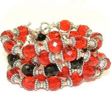 Ruby Red or Elegant Jet Black Stretch Bracelet with Toggle Closure