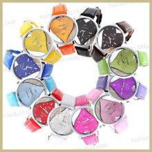 See Through Heart Shaped Jelly Leather Band Ladies Girl Quartz Wrist Watch