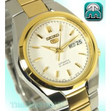 Seiko 5 Watch For Men Automatic Modern White Face Two Tone Snk608k1