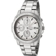 Seiko Chronograph Silver Tone White Dial Wr 50m Men's Sport Watch Sndb33