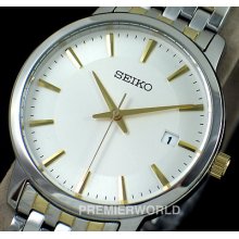 Seiko Men Date Gold Steel 2 Tone Watch 50m Sgef91p1