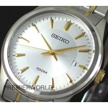 Seiko Men Date Gold Steel 2 Tone 100m Watch Sgeg07p1