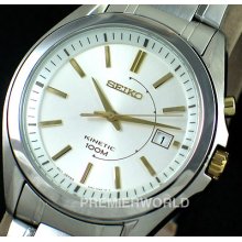 Seiko Men Kinetic Indicator Gold Steel 2 Tone Watch 100m Ska525p1