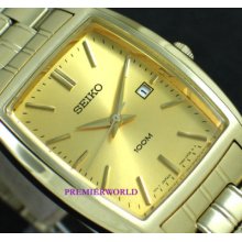 Seiko Men Tanker Gold Tone Gold Dial 100m Watch Sxd838