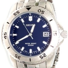 Seiko Men's Diver 100m Watch V742 6a40 Stainless Steel W/box & Instructions Q