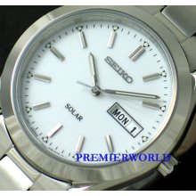 Seiko Mens Solar Steel Day/date White Watch Sne037