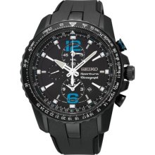 Seiko Men's Sportura Chronograph Black Dial Blue Accent Watch