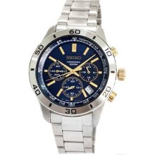 Seiko Men's SSB055 Silver Stainless-Steel Quartz Watch with Blue ...