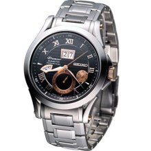 Seiko Premier Kinetic Perpetual Dress Watch Black Gold Snp062j1 Made In Japan