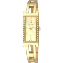 Seiko Pulsar $145 Womens 24 Dazzling Swarovski Crystals Gold Ss Watch Peg504