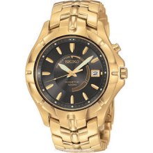 Seiko Ska404 Men's Kinetic Gold Tone Ss Band Black Dial Watch