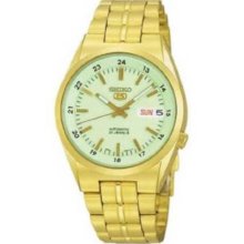 Seiko Snk578 Mens Seiko-5 Series, Lumibrite Dial, All Goldtone Watch