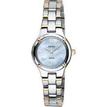 Seiko SUP066 Two Tone Stainless Steel Solar Quartz Mother Of Pearl