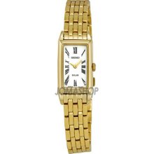 Seiko White Dial Gold-tone Stainless Bracelet Solar Ladies Watch ...