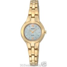 Seiko Women's Sup026 Solar Gold Tone Stainless Steel Bracelet Watch W/ Box