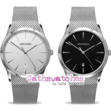 Sekonda Gents Slim Stainless Steel Mesh Bracelet Watch Black Or Silver Dial