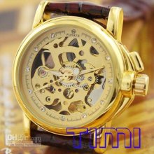 Selling Luxury Hollow Gold Women Automatic Mechanical Watch