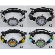 Shamballa Bracelets Micro Pave Cz Crystal Ball Beads With Vintage Watch Bracelet