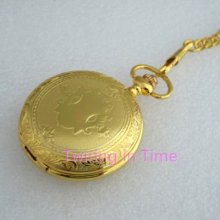 Shiny Gold Tone Mens Pocket Watch & Chain