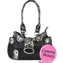 Signature Felt Suede Leopard Print Casual Shoulder Tote Handbag Purse Black