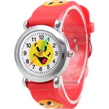 Silicone Analog Quartz Wrist Watch with Big Smiling Face (Red)