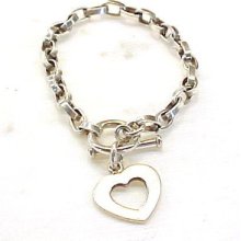 Silpada 925 Sterling Silver Flat Link Toggle Clasp Bracelet, Heart Charm B0992