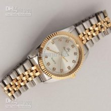 Silver Dial Men Crystal Index Golden Index Stainless Steel Strap Qua