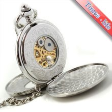 Silver Double Openable Mens Pocket Watch Mechanical