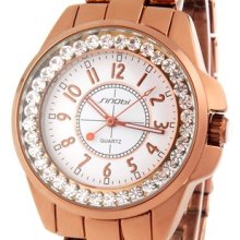 Sinobi 9390 Women's Stainless Steel Analog Quartz Watch Sz S Color Gold