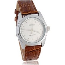 SINOBI Unisex Automatic Mechanical Watch with Leather Strap (Brown)