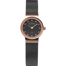 Skagen Charcoal and Rose Gold Tone Mesh Band Wa... - Jewelry