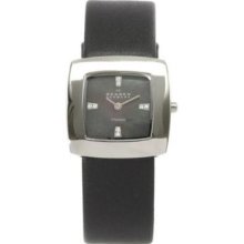 Skagen Titanium Case 570sttlb Women Black Leather Chrystal Mother Of Pearl Dial