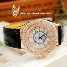 Small Beads And Rhinestones Round Dial Beautiful Design Women's Quartz Watch