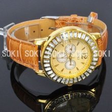 Soki Brown Crystal Womens Ladies Analog Quartz Wrist Bracelet Watch W062