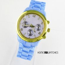 Special Gold Plated Blue Band Classical Analog Quartz Lady Women Wrist Watch