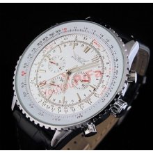 Special Luxury White Mens Automatic Watch Rotary Case 3 Subdial Leather Week Day